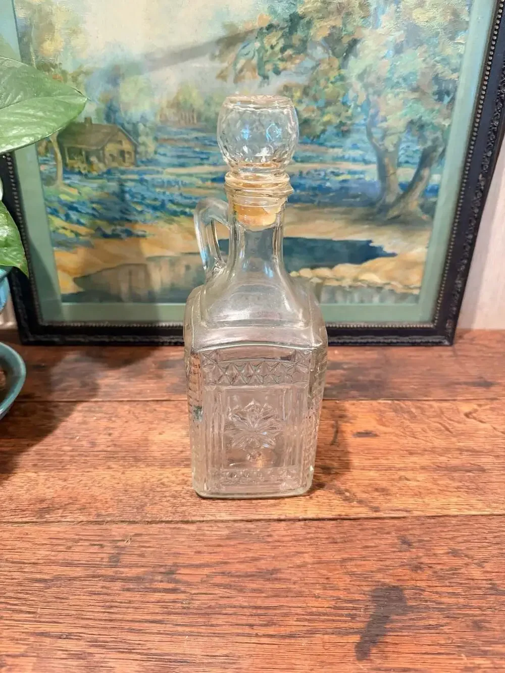 Vintage Pressed Glass Decanter Bottle with Handle and Stopper Grace Pattern